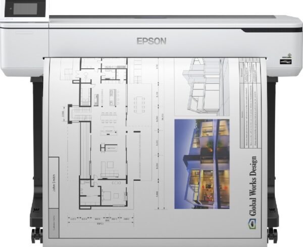 Epson SC-T5100 36'' Surecolor Wireless Printer With Stand, 2400x1200 Dpi Resolution, 4 Colors (CMYK), USB 3.0, Gigabit Ethernet, Precision Core Print Head, Monochrome 31 Seconds | C11CF12301A1